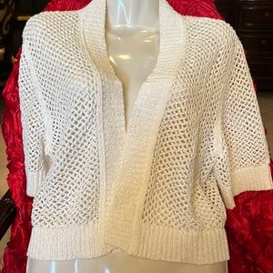 Croft & Barrow white Open Front Cardigan Sweater crochet Crop